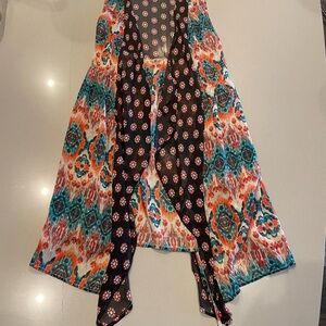 Colorful Patterned Open Front Sheer Vest